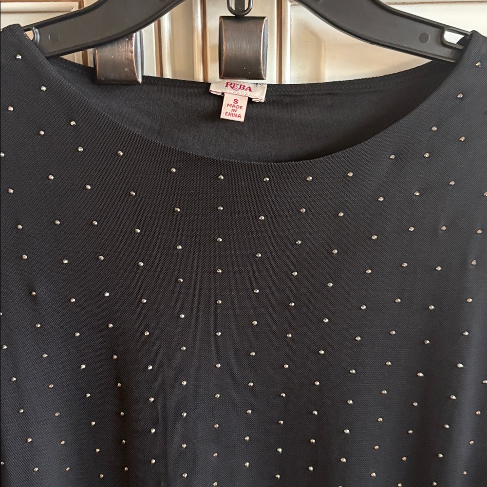 NWT Reba Black Long Sleeve Top w/ rhinestones front & back